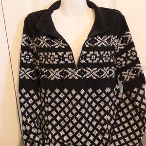 Land's End Black and White Lightweight Fleece Quarter Zip Medium Active Outdoors